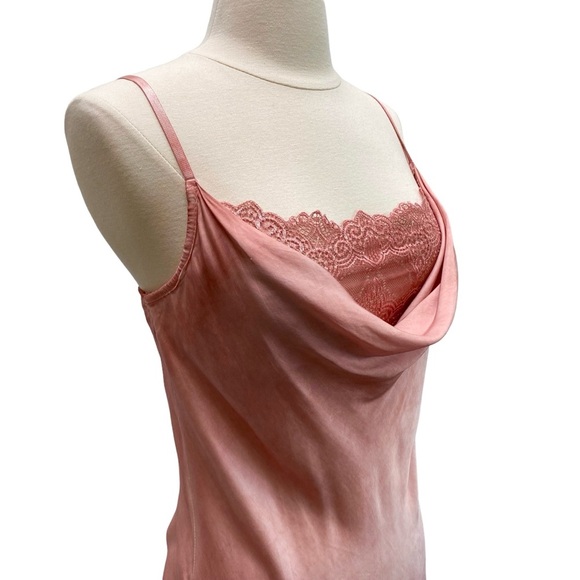Satin Cowl Neck Spaghetti Strap Blouse With Lace Underlay - Picture 7 of 12